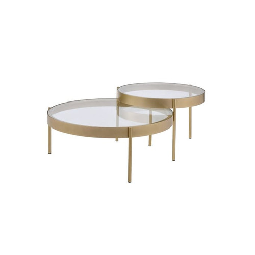 Acme Furniture Andover Clear Gold 2pc Nesting Tables