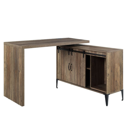 Acme Furniture Zakwani Rustic Oak Black USB Writing Desk