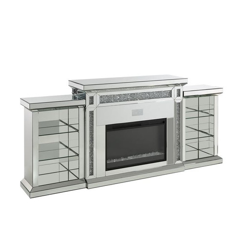 Acme Furniture Noralie Mirrored Bluetooth Fireplace