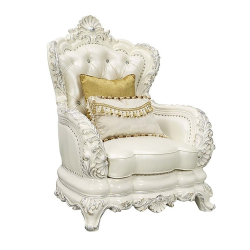 Acme Furniture Adara Pearl Antique White Chair with Pillows