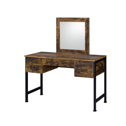Acme Furniture Juvanth Rustic Oak Black Vanity Desk and Mirror