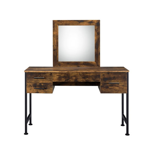 Acme Furniture Juvanth Rustic Oak Black Vanity Desk and Mirror