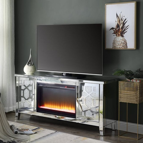 Acme Furniture Noralie Mirrored TV Stand with Door Fireplace