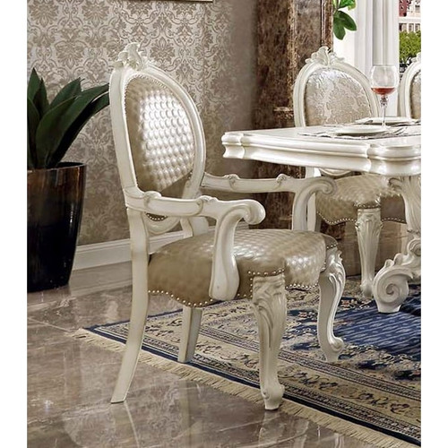 2 Acme Furniture Versailles Bone White Arm Chairs