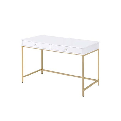 Acme Furniture Ottey White High Gloss Gold Vanity Desk