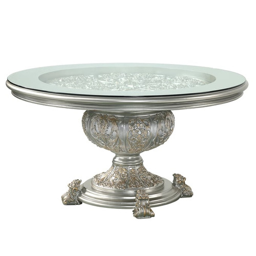 Acme Furniture Sandoval Champagne Pedestal Round Dining Table