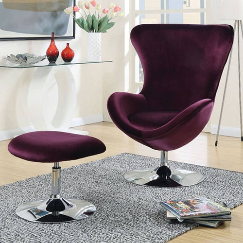 Furniture of America Eloise Purple Accent Chair and Ottoman Set