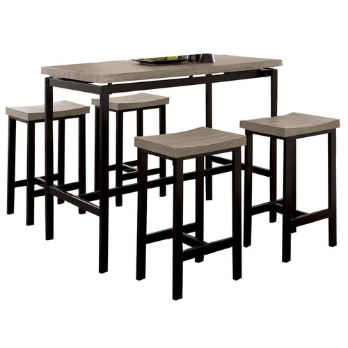 Furniture of America Vilvoorde Gray Black 5pc Counter Height Table Set