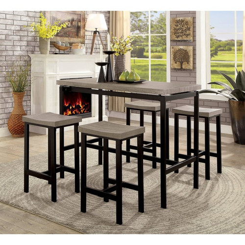 Furniture of America Vilvoorde Gray Black 5pc Counter Height Table Set