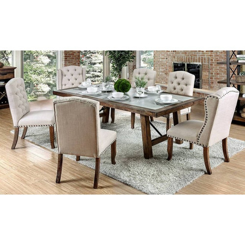 2 Furniture of America Gianna Oak Ivory Tufted Side Chairs