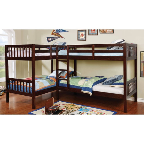 Furniture of America Marquette Dark Walnut Quadruple Twin Bunk Beds