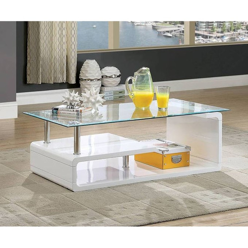 Furniture of America Torkel White Chrome Coffee Table