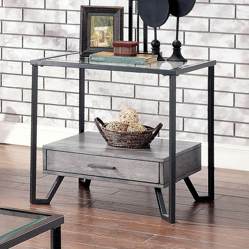 Furniture of America Ponderay Gray Black End Table