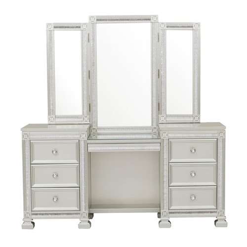Home Elegance Bevelle Gray Gold Silver Vanity Dresser with Mirror