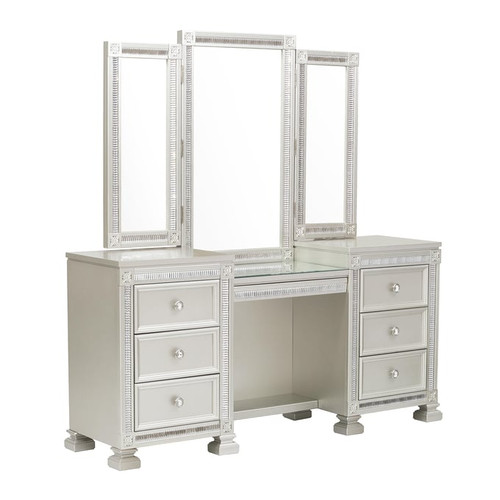 Home Elegance Bevelle Gray Gold Silver Vanity Dresser with Mirror