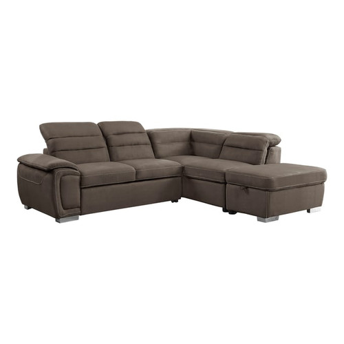 Home Elegance Platina Brown 3pc Sectional with Storage Ottoman