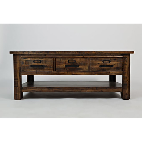 Jofran Furniture Cannon Valley Distressed Medium Brown Drawer Cocktail Table