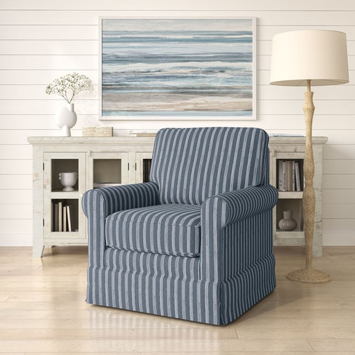 Jofran Furniture Riley Navy Striped Upholstered Skirted Swivel Accent Chair