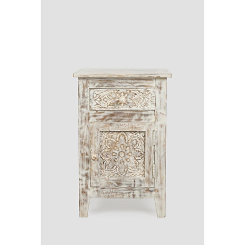 Jofran Furniture Global Archive White Hand Carved Accent Table