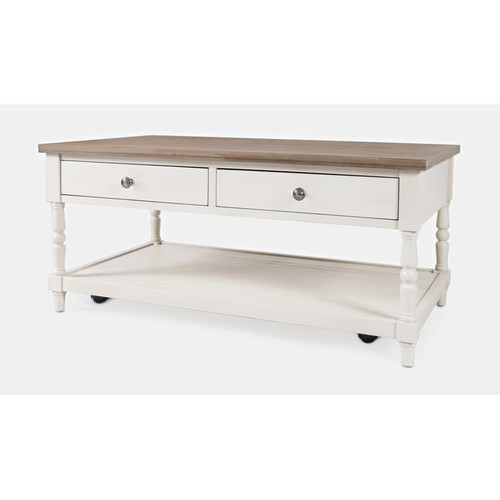 Jofran Furniture Grafton Farms White Brown 2 Drawer Coffee Table