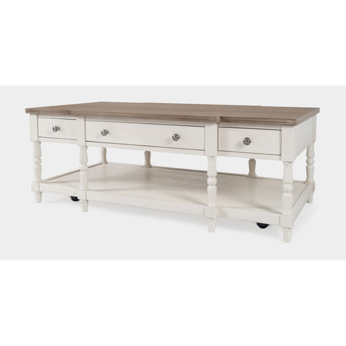 Jofran Furniture Grafton Farms White Brown 3 Drawer Coffee Table