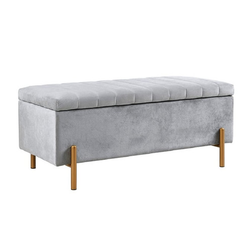 Olliix Madison Park Boyden Gray Soft Close Storage Bench aWith Gold Metal Legs