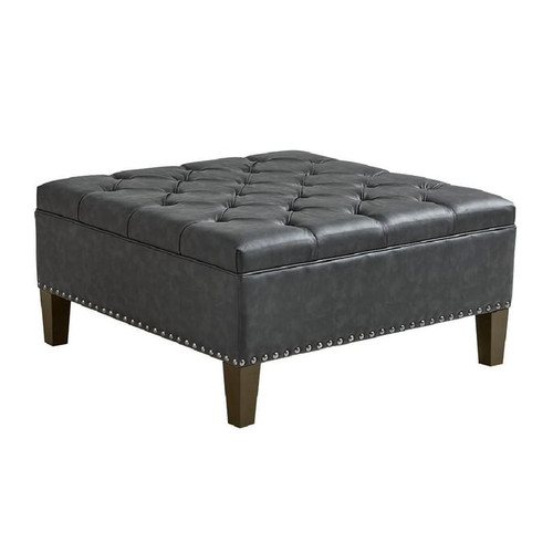 Olliix Madison Park Lindsey Charcoal Tufted Square Cocktail Ottoman