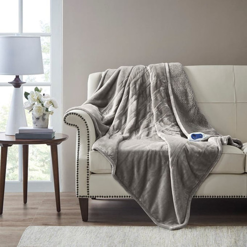 Olliix Beautyrest Heated Microlight To Berber Knitted Throws