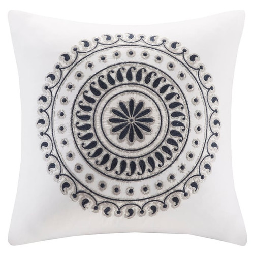 Olliix INK IVY Fleur Navy Embroidered Square Pillow