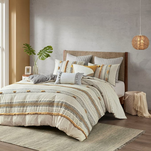 Olliix INK IVY Cody Gray Yellow 3pc Comforter Sets