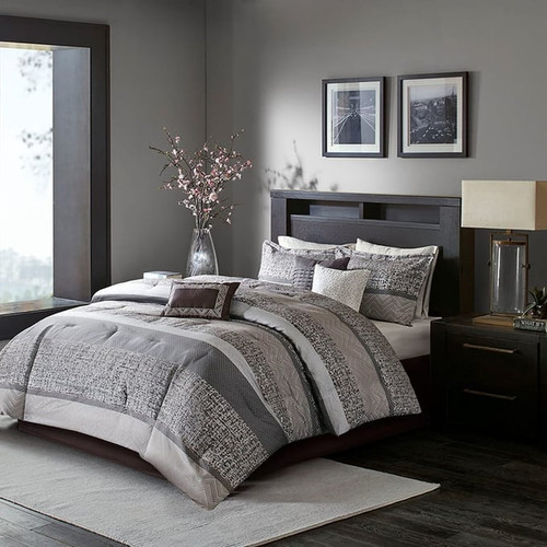 Olliix Madison Park Rhapsody Grey Taupe Jacquard 7pc Comforter Sets