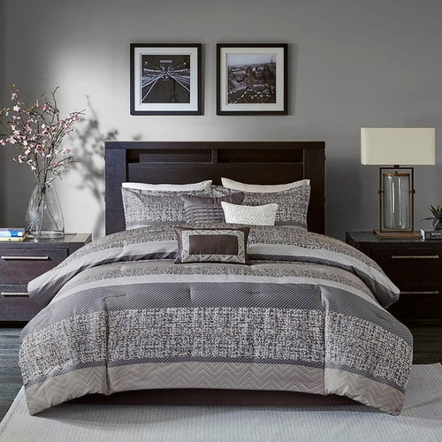 Olliix Madison Park Rhapsody Grey Taupe Jacquard 7pc Comforter Sets
