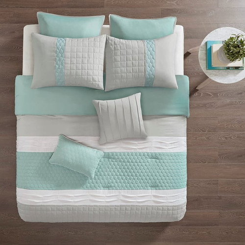 Olliix 510 Design Tinsley Seafoam Grey Quilting 8pc Comforter Sets