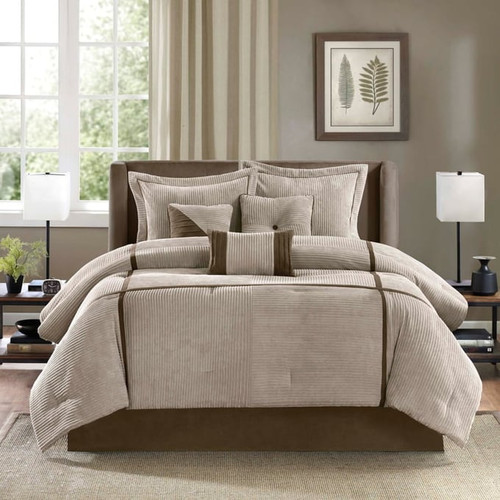 Olliix Madison Park Dallas Taupe Fabric 7pc Comforter Sets