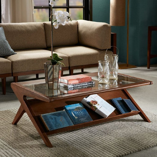 Olliix INK IVY Rocket Pecan Tempered Glass Coffee Table