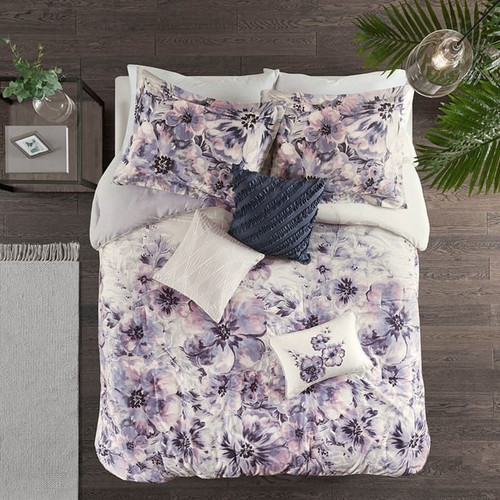 Olliix Madison Park Enza Purple Queen Printed 7pc Comforter Sets