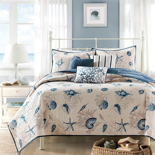 Olliix Madison Park Bayside Blue Printed 6pc Coverlet Sets