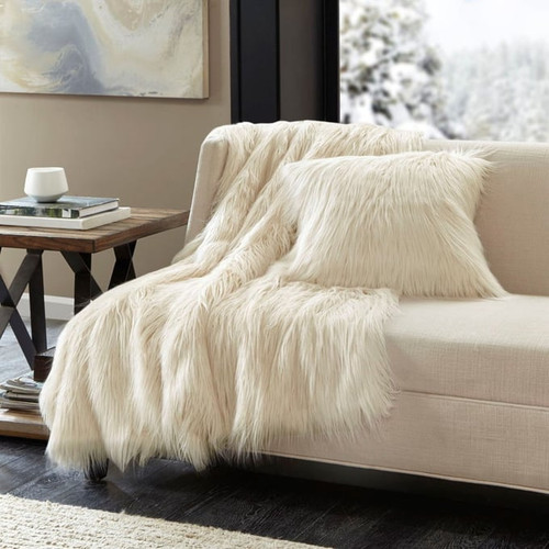 Olliix Madison Park Edina Ivory Faux Fur Throw