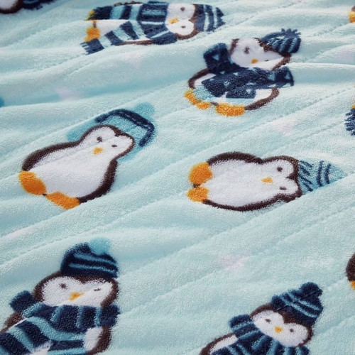 Olliix Beautyrest Oversized Plush Aqua Penguins Printed Heated Throw
