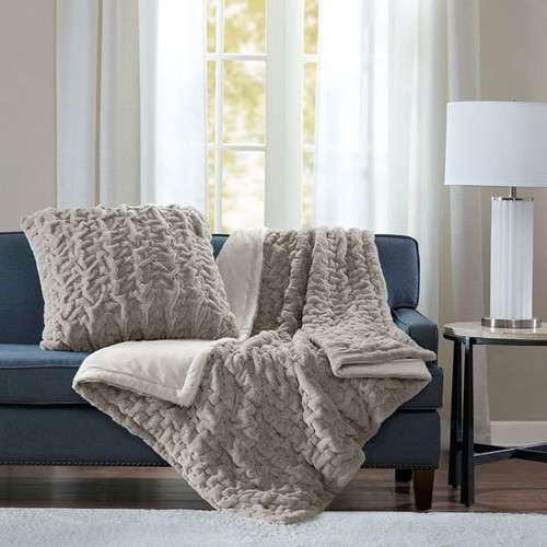 Olliix Madison Park Ruched Fur Knitted Throws