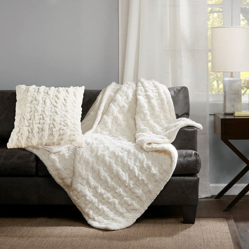 Olliix Madison Park Ruched Fur Knitted Throws