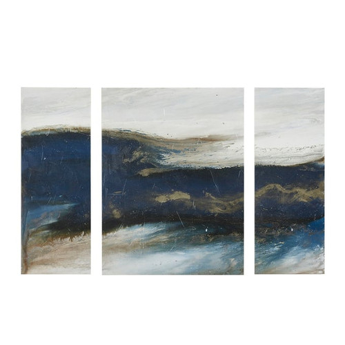 Olliix INK IVY Rolling Waves Blue Triptych 3pc Canvas Wall Art Set