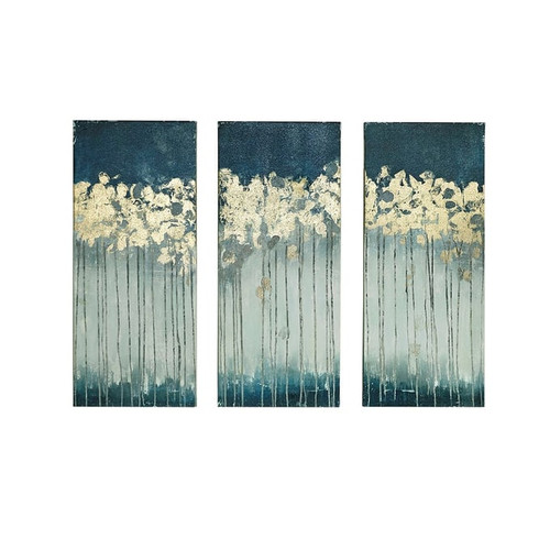 Olliix Madison Park Midnight Forest Teal Gold Foil Abstract 3pc Canvas Wall Art Set