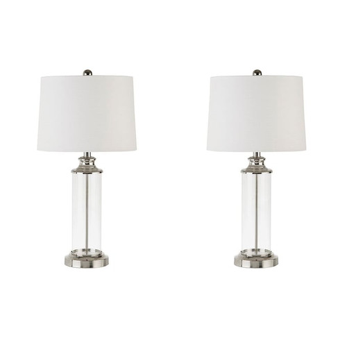 2 Olliix 510 Design Clarity Silver Glass Cylinder Table Lamps