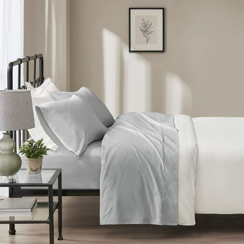Olliix Beautyrest Oversized Grey Flannel Cotton 4pc Sheet Sets