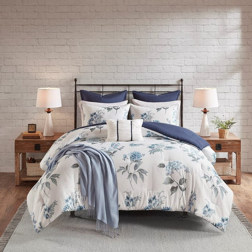 Olliix Madison Park Zennia Blue 7pc Seersucker Comforter Sets