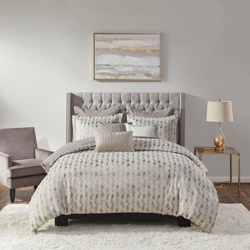 Olliix Madison Park Signature Sanctuary Taupe Gold Jacquard 8pc Comforter Sets