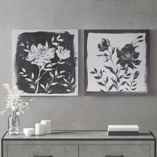 Olliix Madison Park Cassia Black White 2pc Canvas Wall Art Set