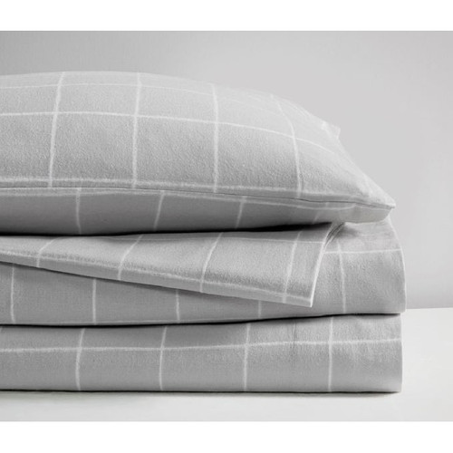 Olliix Beautyrest Oversized Grey Flannel Cotton Windowpane 4pc Sheet Sets