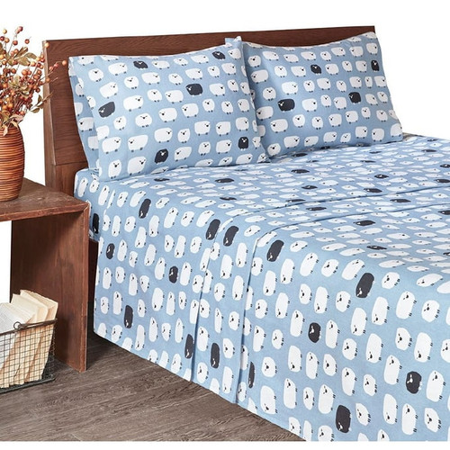 Olliix Woolrich Flannel Blue Sheep Sheet Sets